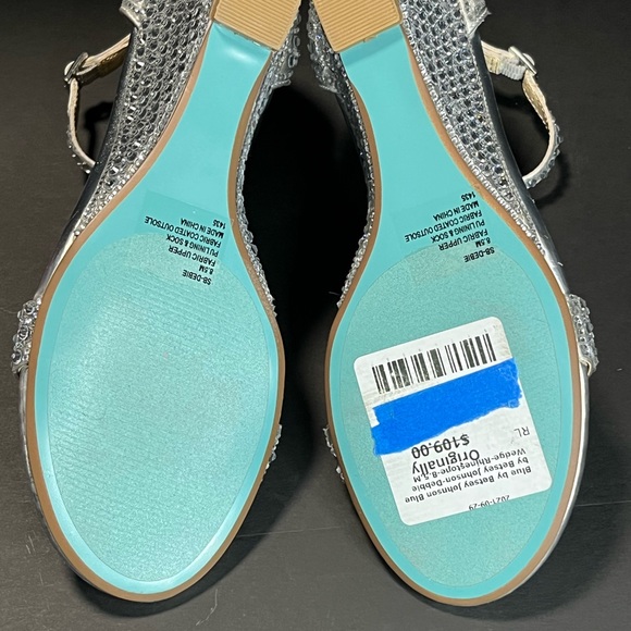 New Betsey Johnson Silver Rhinestone Debie Wedge Heel Shoes Size 8.5 - Picture 9 of 12